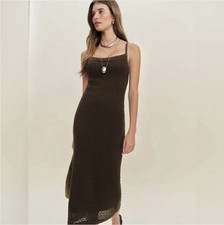 Authentic Reformation Demi Linen Cotton Sweater Dress in Espresso, size Small picture