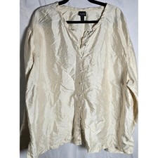 Eileen Fisher Woman 100% Silk Textured Cream Button-Front Shirt Jacket, sz 3X picture