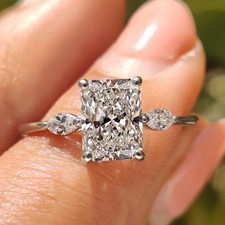 IGI 2.20 Ct Radiant Cut E/VS1 Lab Grown Diamond Three Stone Ring 14K White Gold picture