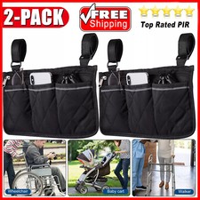 2-PACK Wheelchair Walker Side Pocket Organizer Armrest Storage Bag Holder Pouch picture