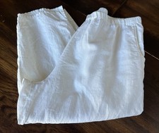 Flax Vtg 100% Linen Floods Women’s M (10-14) Cream Pull On Pants Elastic Pockets picture