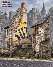 1/35 WWII Diorama Combo Set 2 ETO Building/House Model Kits+Foilage Pack #8846 picture