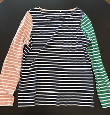 Boden Women’s Size 12 Shirt Long Sleeve Navy, Pink & Green Stripe Cotton Casual picture