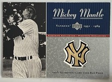 RARE 2001 MICKEY MANTLE GAME USED BAT CARD MMB3 72/100 PINSTRIPE EXCLUSIVES picture