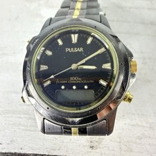 Vintage Pulsar V072-0050 Men's Watch Black/Gold Alarm Chronograph PARTS/REPAIR picture