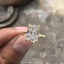 3Ct Radiant-Cut Moissanite Hidden Halo Engagement Ring Solid 10k Yellow Gold picture