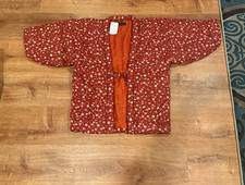 Ichimonme Red Floral Haori Kimono Jacket Quilted Polyester Orange Lining  large  picture