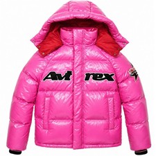 Men’s Pink Puffer Bubble Jacket Hooded Shiny Winter Bomber Avirex All Star Style picture