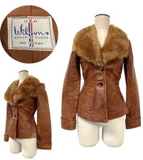Vintage 1960s Wilsons Brown Leather Shearling Fur Trim Penny Lane Jacket picture