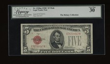 DBR 1928-C $5 Legal Mule Fr. 1528m EA Block Legacy 30 Serial E76730647A picture