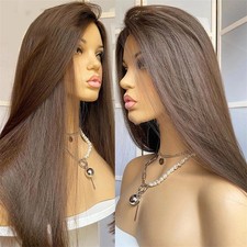 13x4 Lace Frontal Wigs Brown Low Shine Long Straight Heat Resistant Hair picture