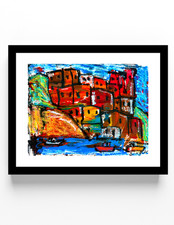 Guajardo Art Cinque Terre Houses Italy 11X8.5 Original Paper Neo Expressionism picture
