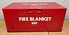 HUGE Industrial Vintage Scott Wool Emergency Fire Blanket Red Steel Wall Cabinet picture