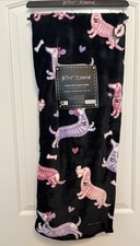 Betsey Johnson Skeleton Dachshunds Throw Blanket Ultra Soft Plush Doxies, NWT picture
