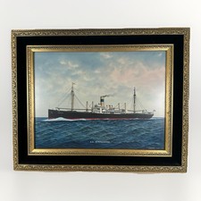 1959 T Hagiwara Yokohama Japan Watercolor Painting S.S. Minnesotan Ship picture