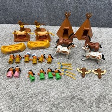 Vintage Playskool Lil' Playmates figures horses natives boats grills huge lot picture