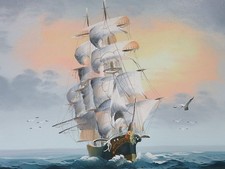 Amos Carr Original Signed Oil Painting Tall Ship Stunning Canvas 19.5x15.5