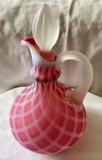 VTG FENTON ART GLASS SATIN CRANBERRY OPALESCENT DIAMOND OPTIC CRUET W/ STOPPER picture