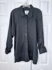 FLAX by Jeanne Engelhart 100% Linen Shirt Jacket Shacket Black Petite Lagenlook picture