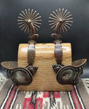 High Quality Spanish Style Spurs With Sterling Concho Straps Signed JWP picture