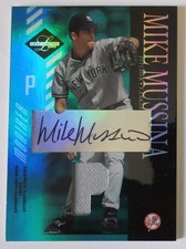 2003 LEAF LIMITED BLUE HOLO-FOIL REFRACTOR MIKE MUSSINA AUTOGRAPH GAME JERSEY /5 picture