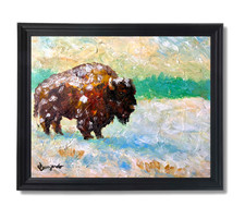 Guajardo Art: Snow Winter Buffalo 14X11 Original Artwork on Canvas picture