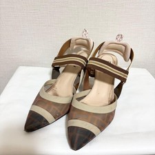 Fendi Colibri Mesh Slingback Pumps FF Logo Brown Women's Shoes picture