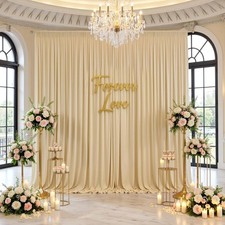 60ftx12ft Champagne Backdrop Curtain for Wedding Party 12 Panel 5×12FT Tall Wrin picture