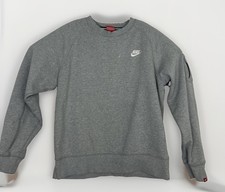 NIKE AW77 FLEECE CREW Mens Medium gray Distressed Bacon Collar Pullover picture