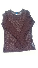 Old Navy Women's Burgundy Semi-Sheer Lace Long-Sleeve Top picture