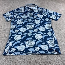 UNRL Polo Shirt Mens Medium Blue Floral Barstool Sports Golf Performance Stretch picture