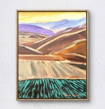 JANICEART Original 11x14 Modern Rolling Hills Farmland Painting Signed Canvas picture