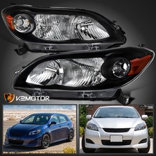 Fits 2009-2014 Toyota Matrix Halogen Headlights Head Lamps Black Left+Right picture