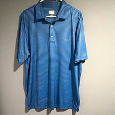 Greg Norman Play Dry Men’s Blue Striped Polo Short Sleeve Moisture Wicking XL picture