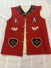 Vintage Asian folk art 3-D animal print patchwork Embroidered Quilted Vest M picture