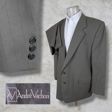 Andre Vachon 2 Piece Suit Mens 48L Pants 40x30 Gray Striped 2 button Front picture