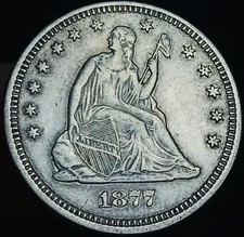1877 Seated Liberty Quarter 25C Ungraded Choice 90% Silver US Coin CC31550 picture