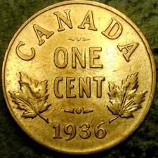 1936 Canada Cent Lovely AU Red Brown King George V Canadian Penny picture