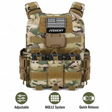 JUEACHY Tactical Vest Plate Carrier MOLLE Adjustable Quick Release Airsoft Paint picture