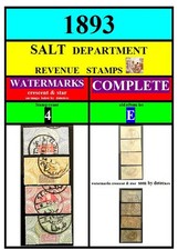 EGYPT stamps-1893-E-SALT  DEPARTMENT-COMPLETE 4 WATERMARK revenue stamps-genuine picture