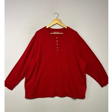 Gorpcore Minimalist Fashion Bug Womens 26/28W Red Ribbed Henley Long Sleeve Top picture
