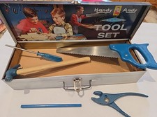 Vintage Handy Andy Blue Diamond Toy Tin Tool Set With Real Tools 1960s USA picture