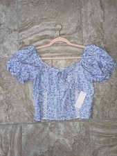 NEW Sienna Sky Blue Floral Ruffle Top Size M picture