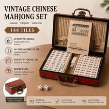Vintage Chinese Mahjong Game Portable Set 144 Tiles w/ Storage Case Family Game picture