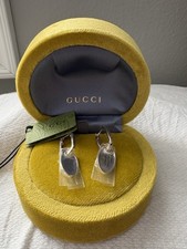 Auth Gucci Trademark Oval Drop Tag  Earrings Sterling Silver 925 Hoop SOLD OUT picture
