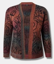 New Torrid Space Dye Oversize Open Front Skull Cardigan & Roses Size 1 14-16 XL picture