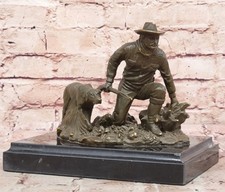 Signed Cowboy and Dog Bronze Statue Western Life Figurine by M.Lopez Collectible picture