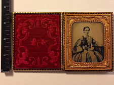 Unique 6th p. Ambrotype of Woman, hand painted & no lacquer used w/ leather case picture