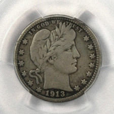 1913-S Barber Quarter As shown in the figure, San Francisco, Nice Key Date picture