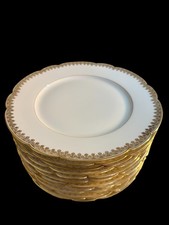 T&V TRESSEMANES & VOGT 8414 GOLD FLEUR DE LIS 8.5” LUNCH PLATES SET OF 12 RARE picture